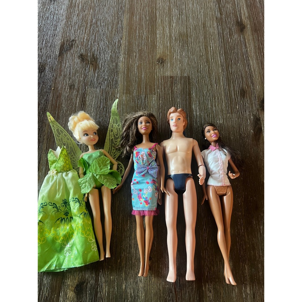 Disney Tinker Bell Barbie Doll Lot Mattel Male Doll Mixed Fashion Doll Set 4pc